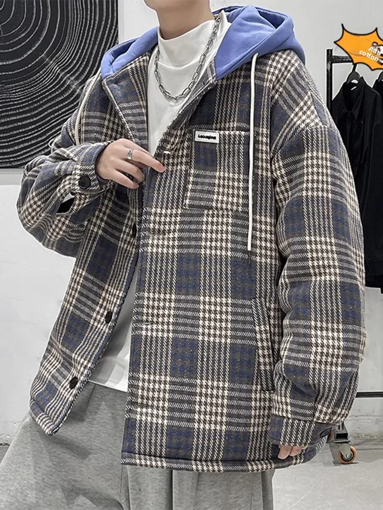 

Хлопковая куртка-худи в клетку для подростков, корейский стиль, теплая верхняя одежда, весна-осень-зима, новинка, бренд Faion