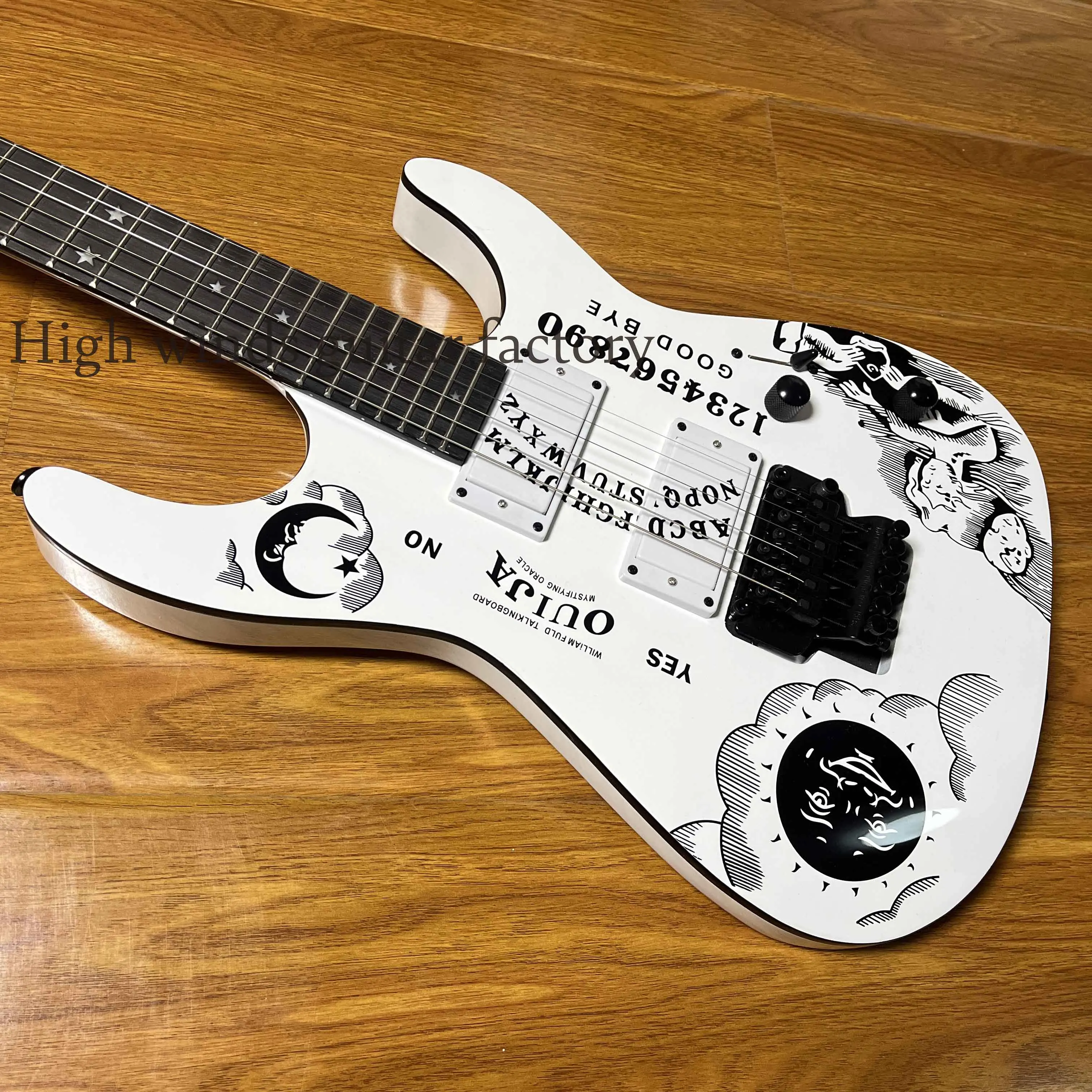 Custom White Ouija electric guitar with Moon inlay HH EMG pickup -