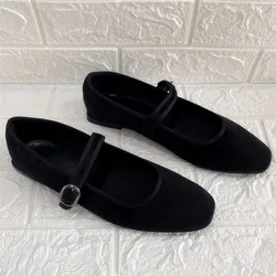 Black Square Toe Ballerinas Flats Women Ballet Dance Shoes Mary Janes Casual Loafers Ladies Espadrilles Walking Zapatos Mujer