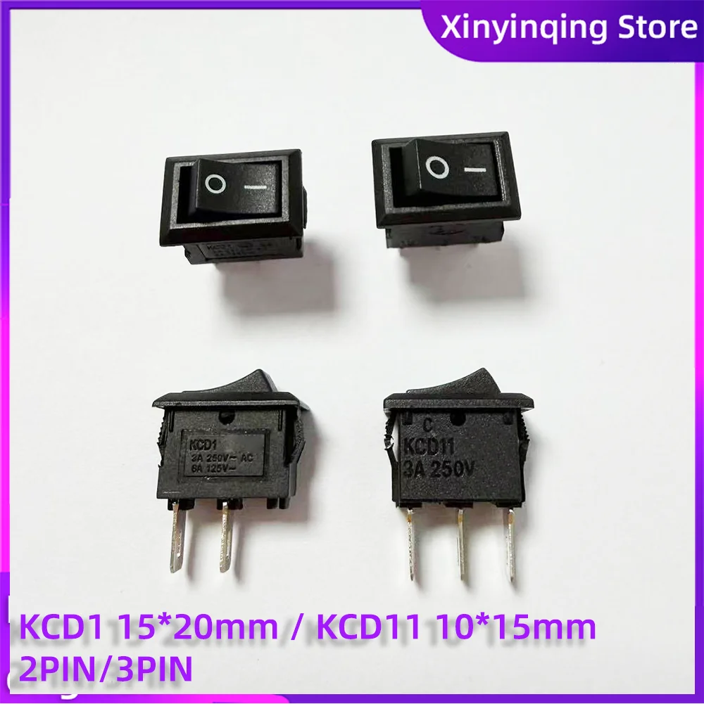 5/10/100PCS KCD1 15x20mm/KCD11 10x15mm 2Pin 3Pin Black Electrical Power Boat Shape SPST ON-OFF Rocker/Toggle Switch Push Button