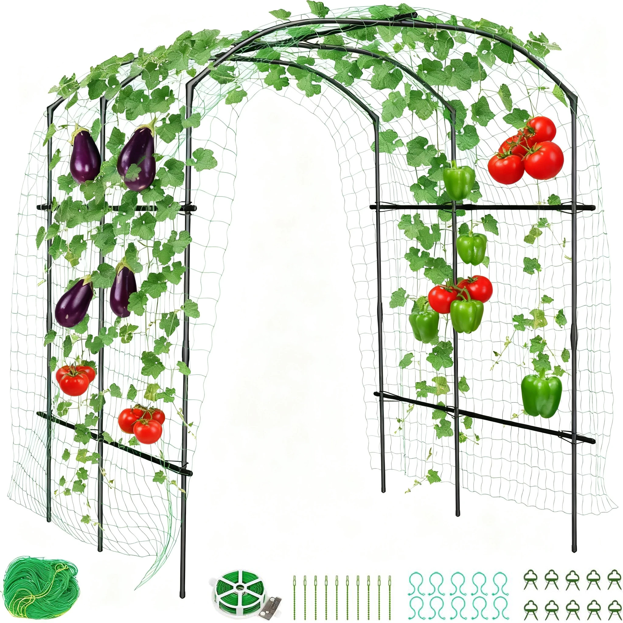 

7FT Garden Arch Trellis for Climbing Plants Outdoor,Large Tunnel Trellis with Mounting Clips and Nylon Net,Metal Plant Support