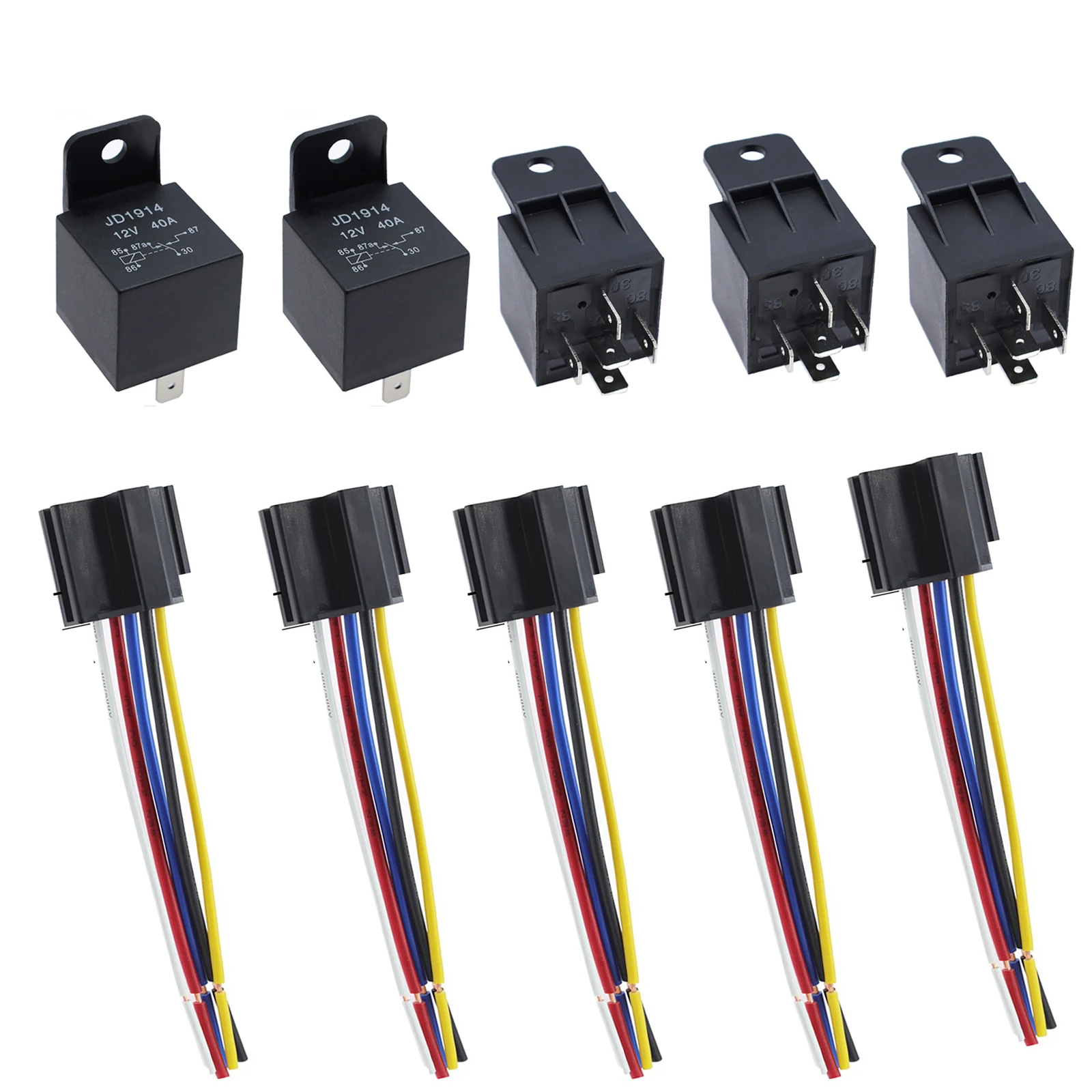 5PCS Car 5-Pin 40A Relay Long Life Automotive Relays Normally Open DC Waterproof 12V/24V Relay for Head Light Air Conditioner