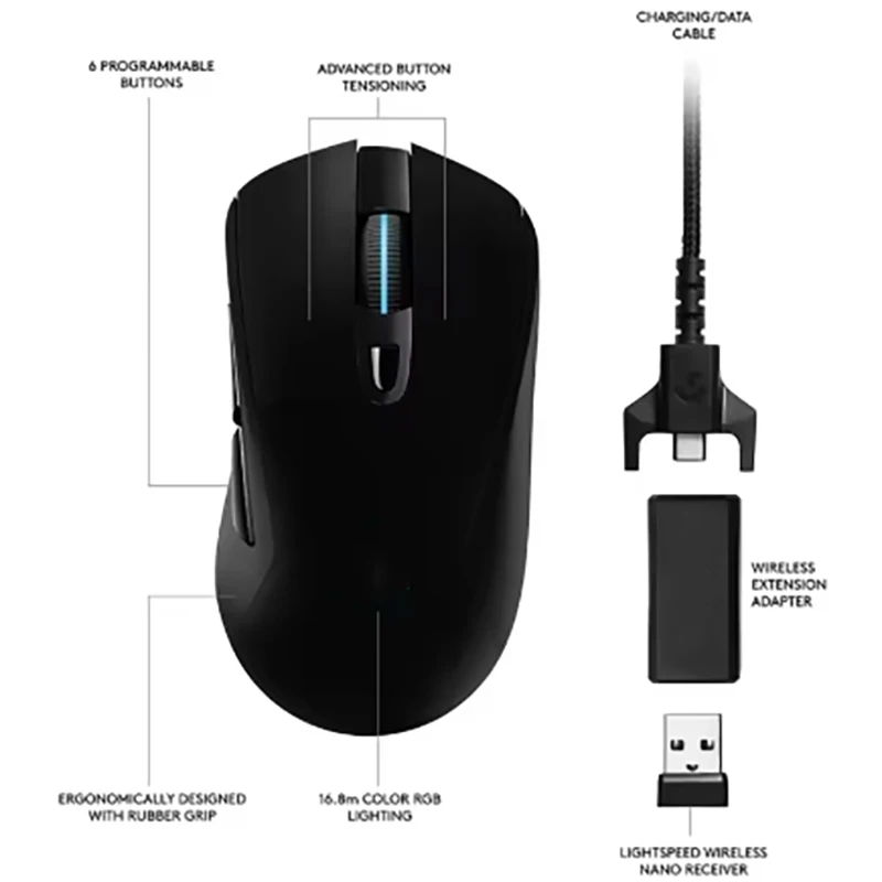 G703 Lightspeed souris de jeu sans fil Hero 25K capteur Lightsync RGB léger en option adapté aux ordinateurs portables PC