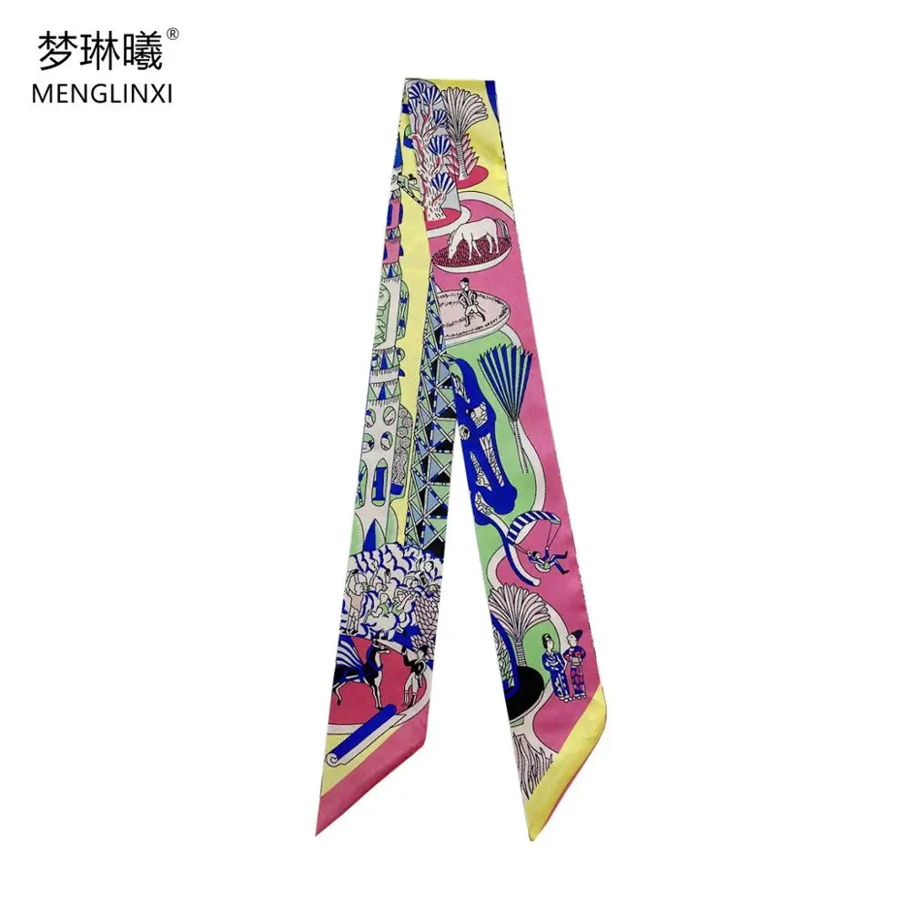 2024 Design Playground Skinny Scarf Women Luxury Brand Horse Bag Scarves Hair Neck Silk Scarf For Ladies Foulard Headband