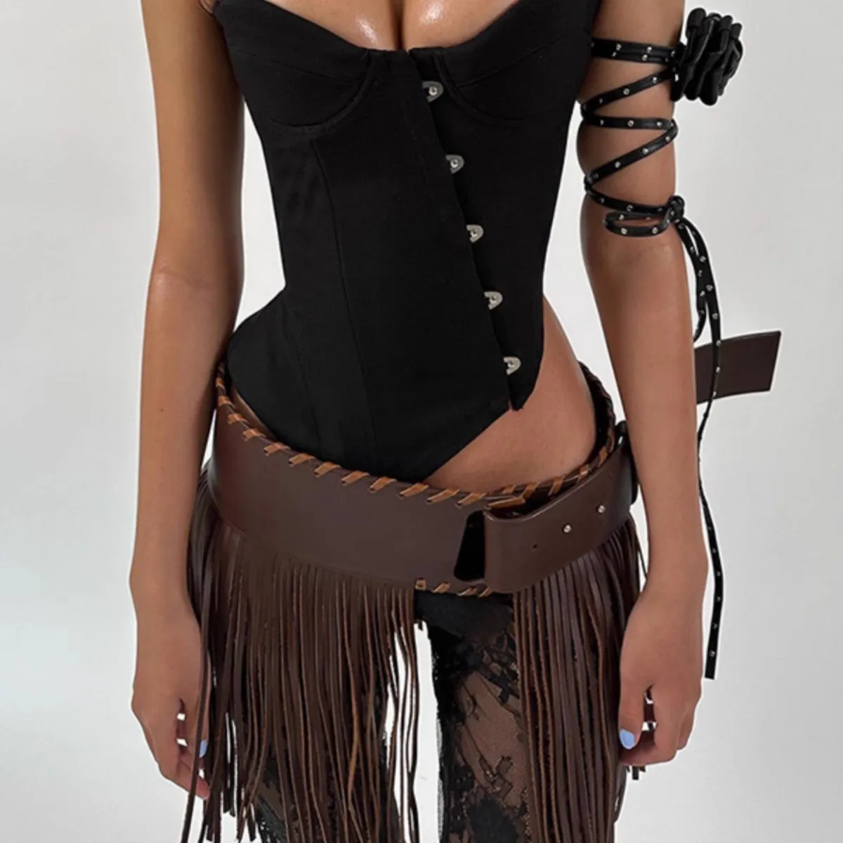 

Tassel Wide Belt, Punk Strap Belt with Stacked Skirt