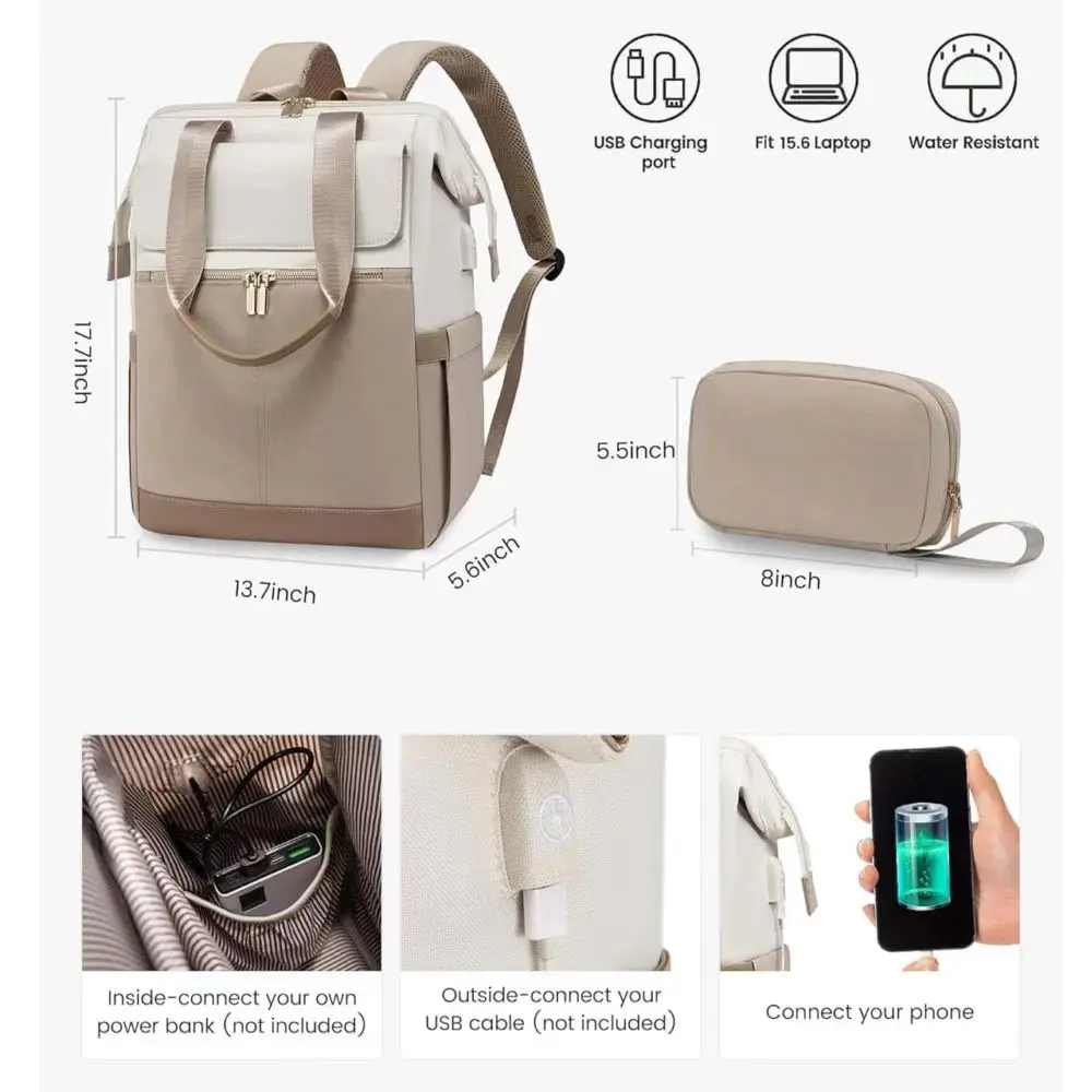 Nueva computadora portátil de viaje transfronteriza versátil y sencilla para mujer, equipaje de gran capacidad, mochila de color crema