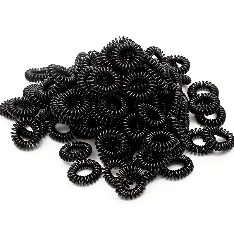 Phone line hair loop, black female seamless hair rope, high elasticity, simple solid color, hair tie, small leather cover, wire