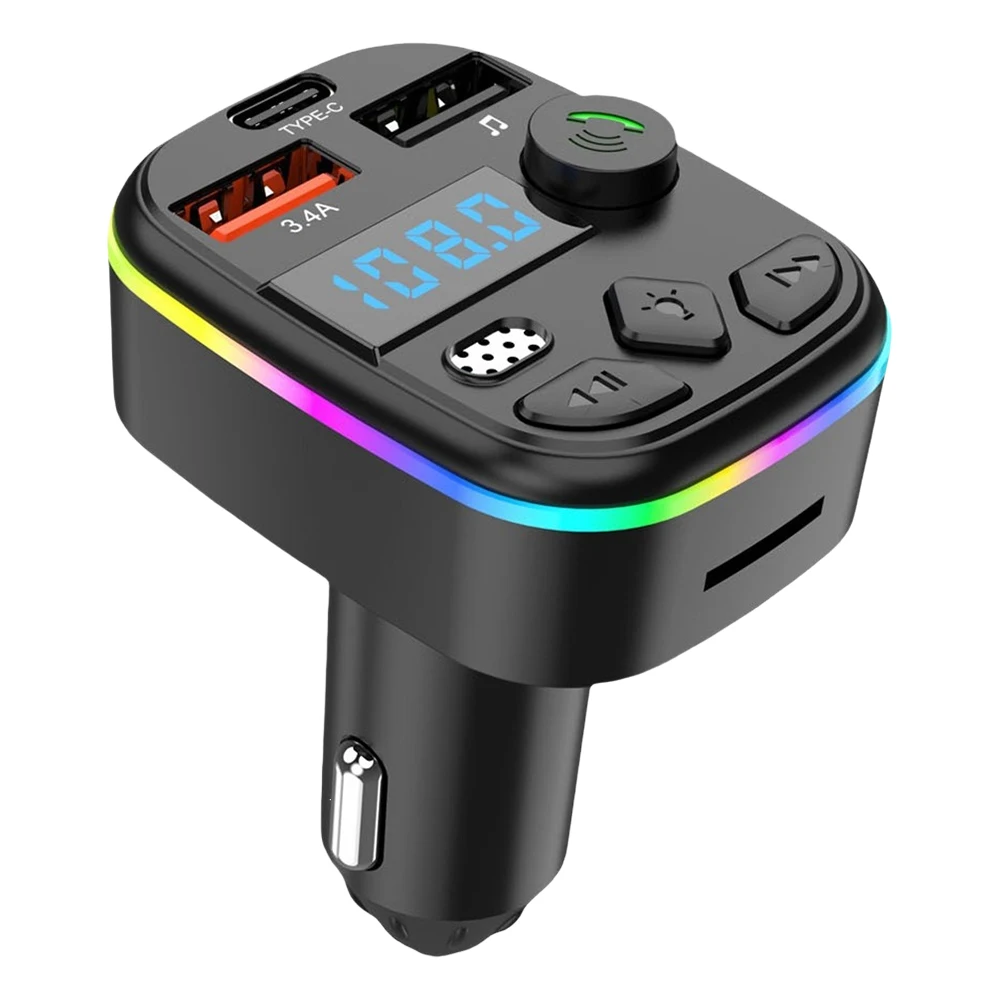 Hands Free Wireless Car Kit Car MP3 Player Bluetooth-Compatible 5.3 Support TF Card U Disk Cell Phone Charger Car FM Transmitter