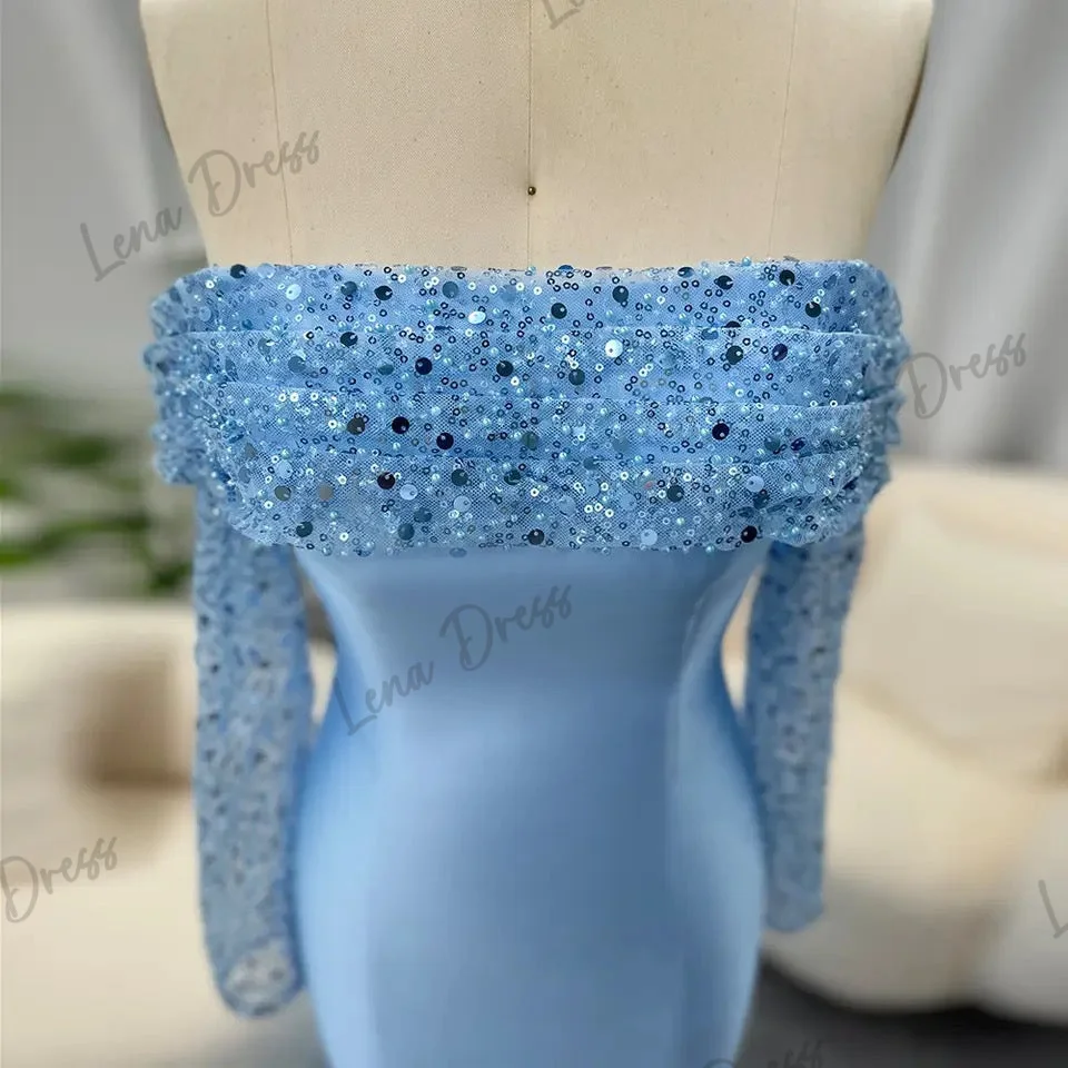 Lena Royal Engagement Dress Es Sky Blue Evening Dresses Woman Elegant Dress Woman 2024 Sequins Off the Shoulders Fish Tail Prom