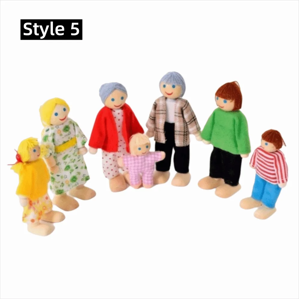 High-Quality Wood Wooden Family Dolls Non-Toxic Flexible Jointed Mini People Figures Wooden Furniture Dressed Characters