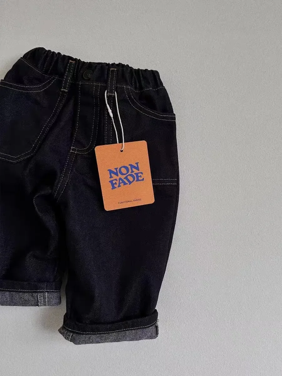 

Однотонные хлопковые повседневные штаны для девочек, детские модные джинсовые брюки, комбинезоны для младенцев, весенне-осенние свободные джинсы в стиле ретро для мальчиков