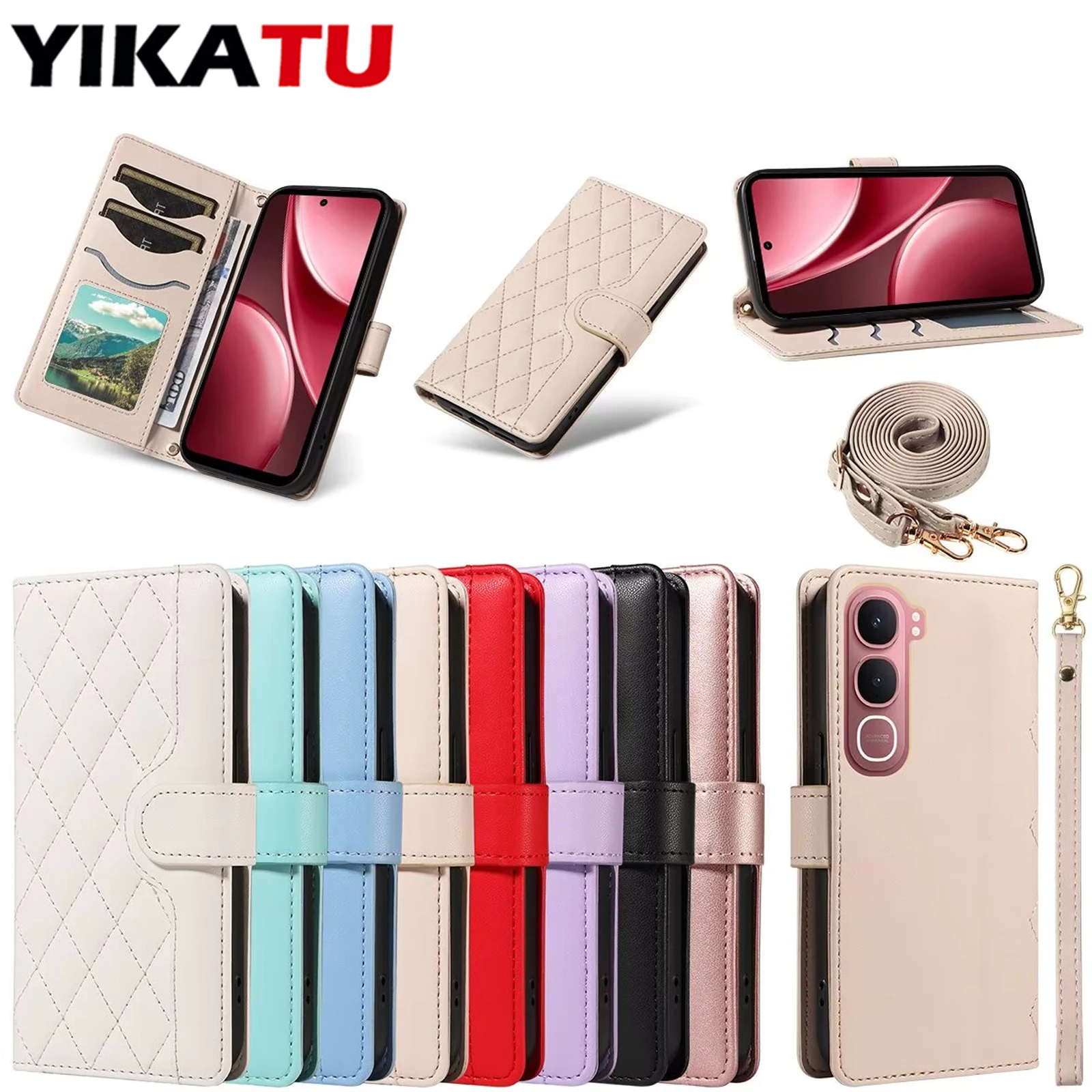 Für VIVO IQOO U5E U5 U1X T4X T3X T1 Y02 Y04 Y11S Y12A Y12S Y15 Y16 Y17 Y19S Y20 Y20A Y20i Y21 Y22 Y27 Y27S Y28 Y100i Brieftaschen-Hülle