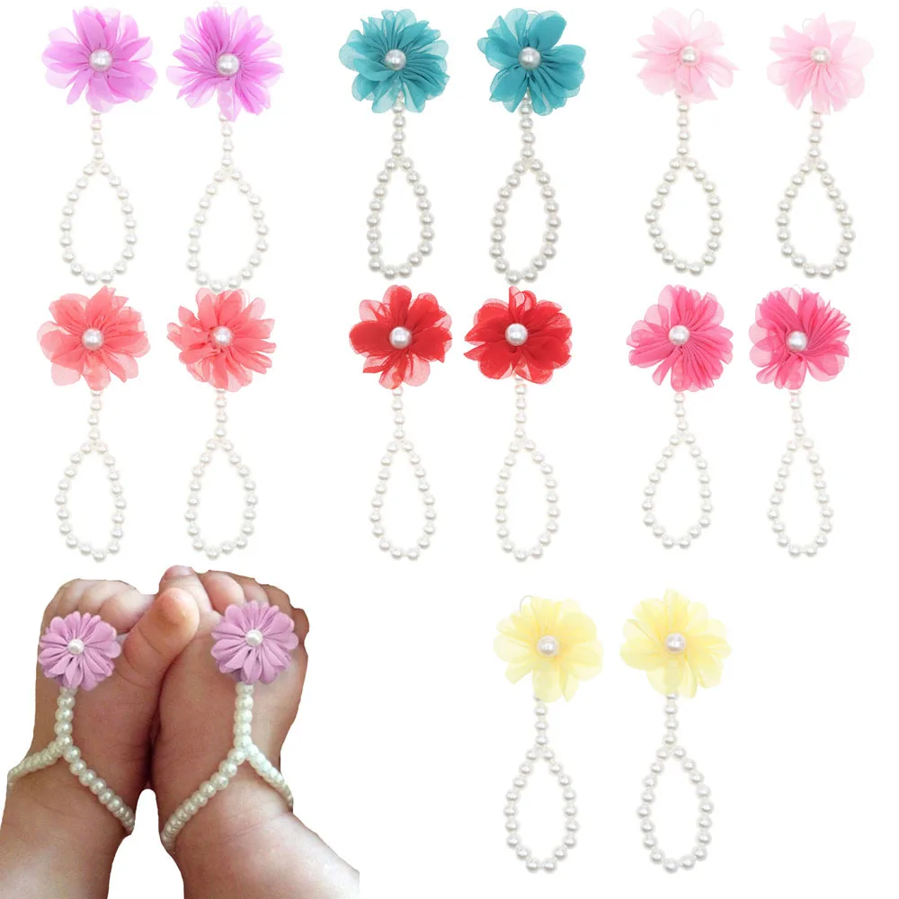 Baby Schoen Parel Schoenen Voor Kids Sieraden Bloemen Voet Ketting Baby Kleurrijke Voet Sandalen Peuter Accessoires Foto Props