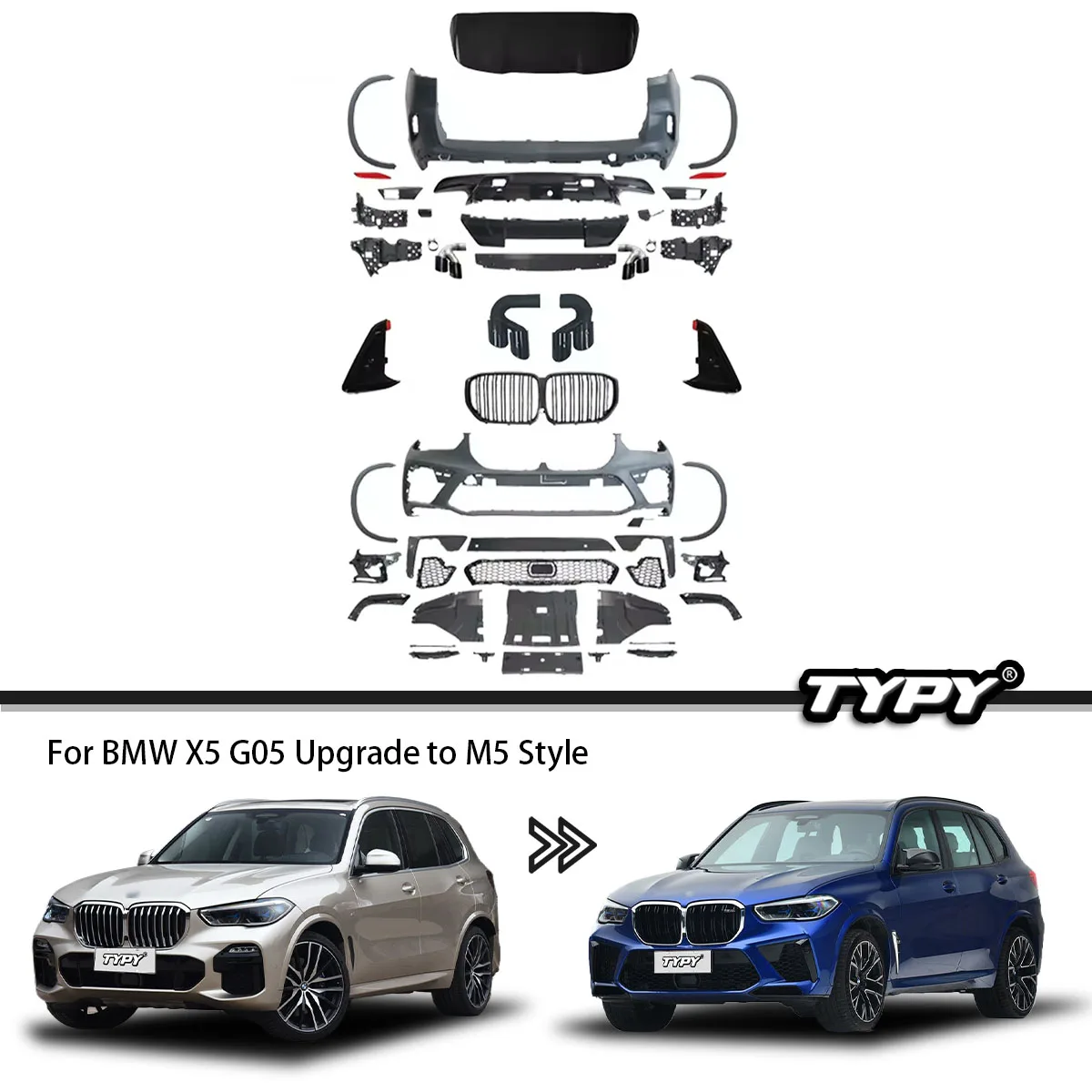 

Комплекты корпусов TYPY для BMW X5 G05, модифицированные КОМПЛЕКТЫ КУЗОВОВ X5M, передние и задние бамперы Dnd, дизайн 1:1, автомобильные аксессуары