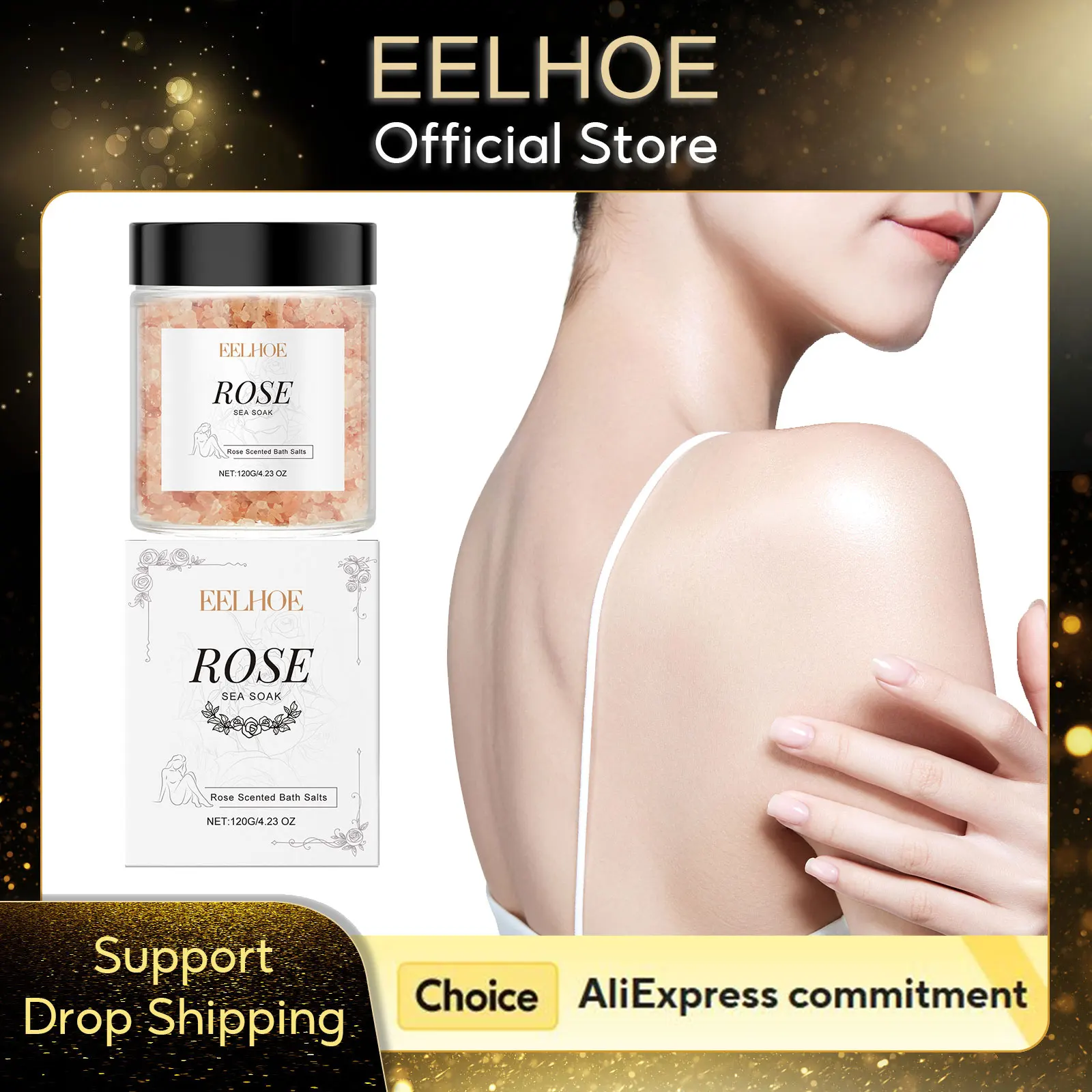 

EELHOE Rose Bath Salt Spa Exfoliating Scrub Clean Skin Lightening Products Oil Control Anti Stress Relief Relax Bath Salts 120g