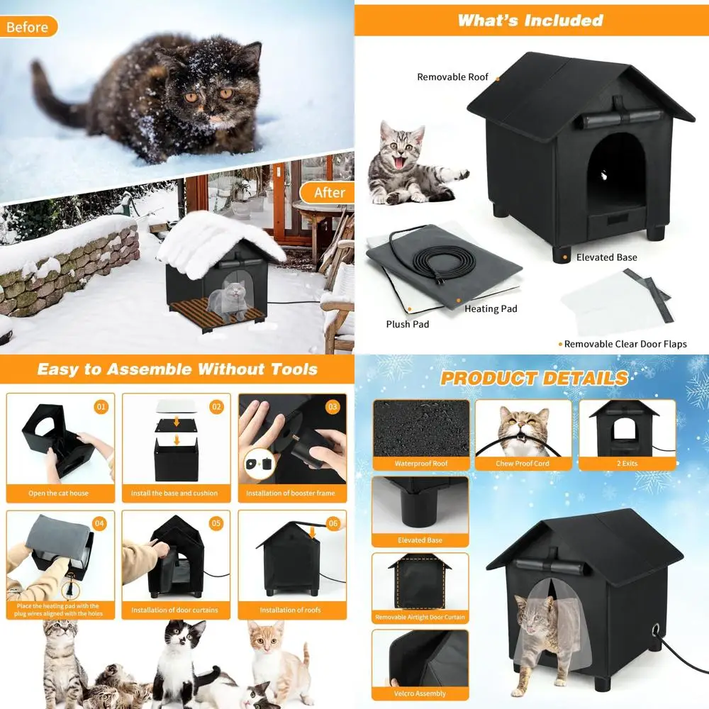 

Winter Insulated Outdoor Cat Shelter with Escape Door, Waterproof and Elevated for Feral Cats or Small Dogs (Black, Medium)