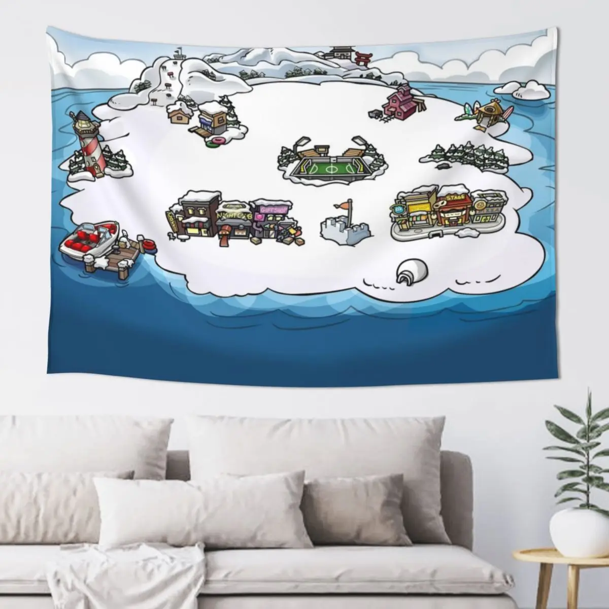 

Club Penguin Map Tapestry Hanging Wall Bedrooms Decor Bedroom Decor Tapestry