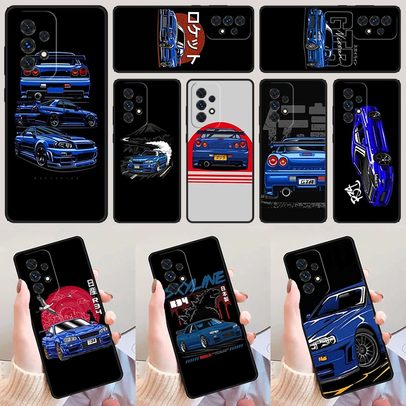 Skyline R34 Blue For Samsung Galaxy A52 A72 A73 A20e A21S A50 A70 A11 A12 A42 A31 A40 A51 A71 A32 A80 A91 Phone Case Cover