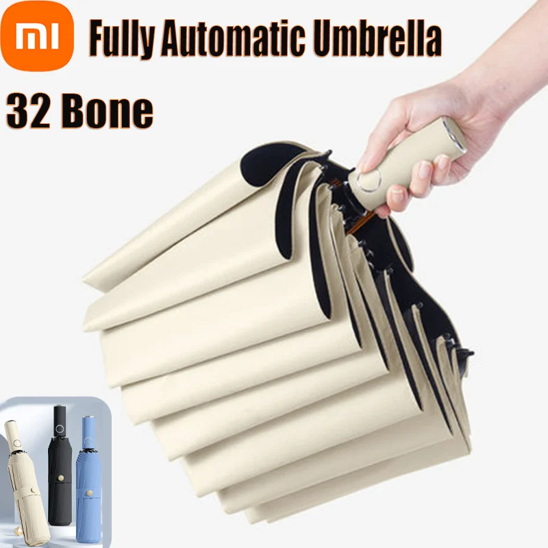 Xiaomi 32 Bone Vollautomatischer Regenschirm, leicht, zusammenklappbar, winddicht, Sonnenschutz, Regenschirm UPF50+, UV-Schutz-Regenschirm