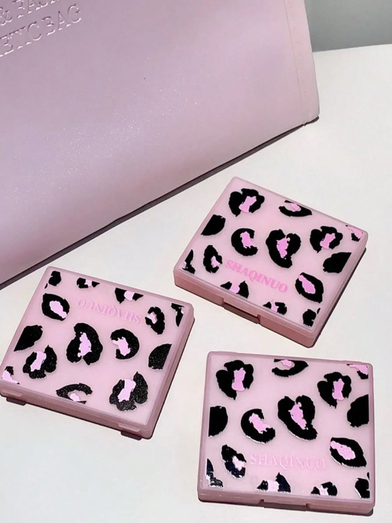 100 Sheets Pink Leopard Print Facial Oil Absorbing Paper Portable Storage Box with Mirror Beauty Tool