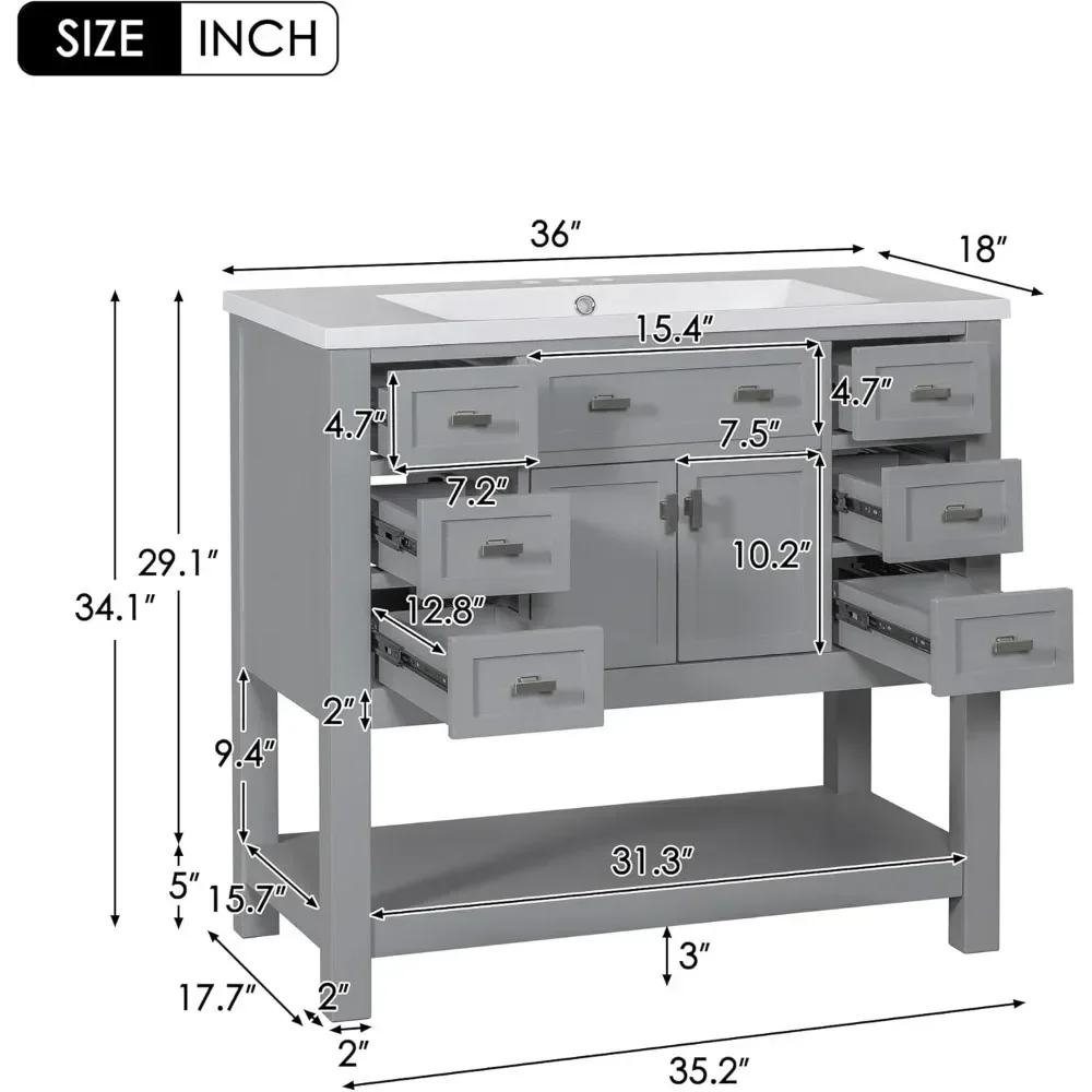 bathroom organizers, Bathroom Vanity with Single Sink Combo, Modern Bathroom Sink Cabinet with Soft Closing Doors & Drawers & Op