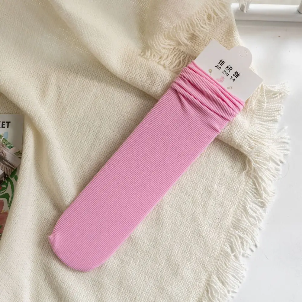 

4Pairs Fashion Nylon Ice Cream Socks Soft Breathable Loose Multi Colors Socks No Pilling Elastic Mid-calf Sock