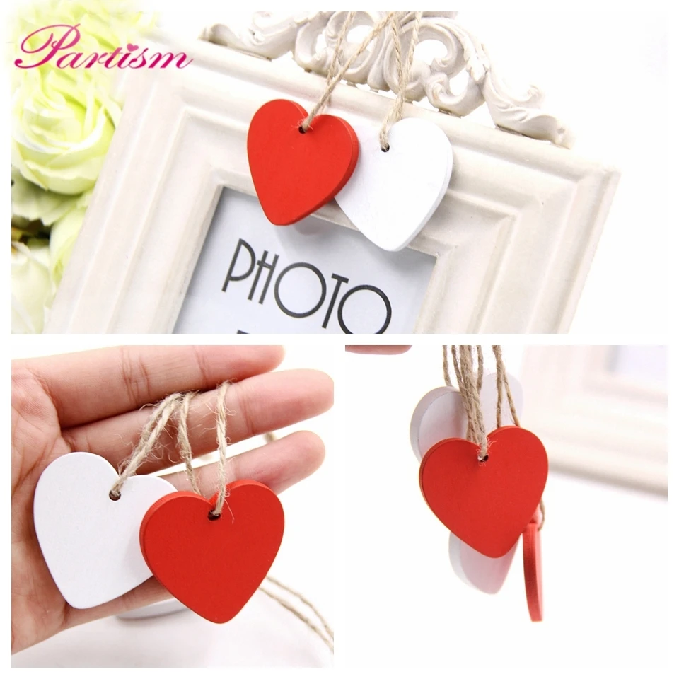 10PCS Heart Wooden Pendants Ornaments Mini Wood Craft Vintage Home Wedding/Birthday Party Decorations Wedding Favors Gifts