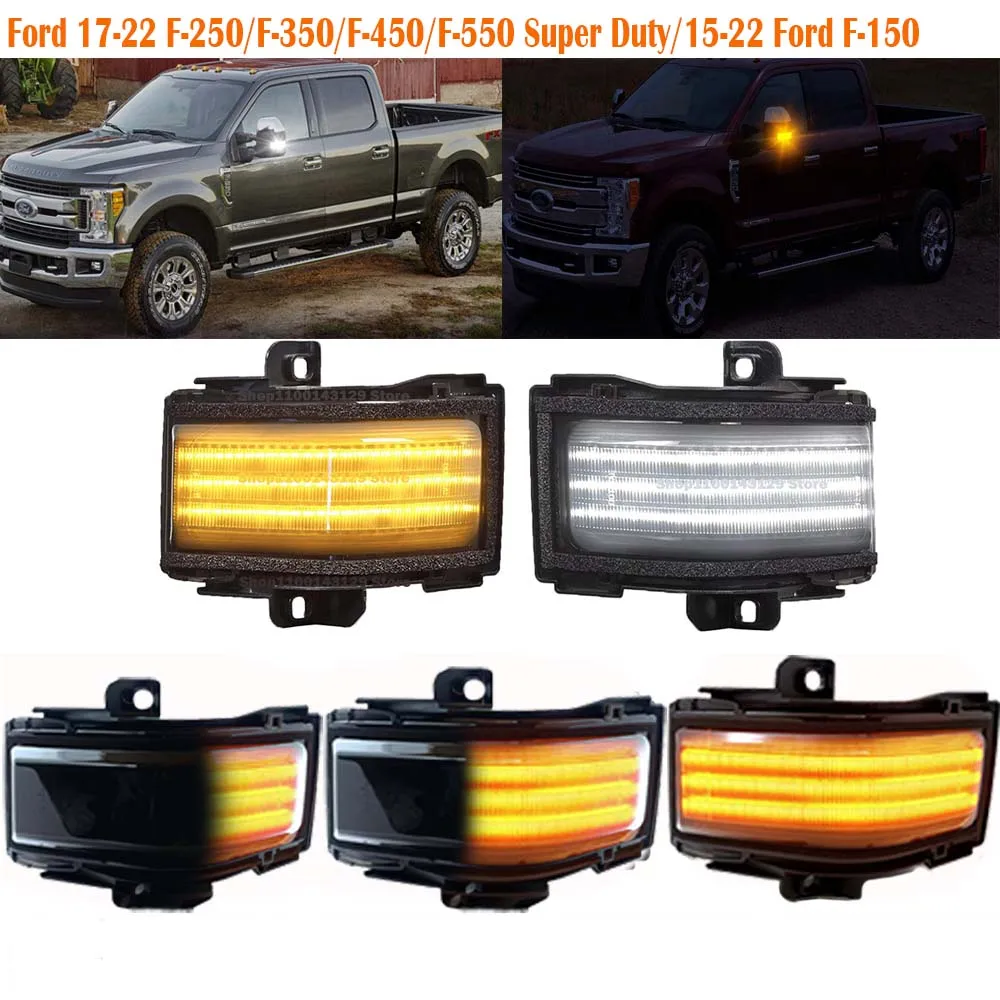 2PCS Dynamicl Led Parking Lamps Side Marker Mirror Turn Signals For Ford F-150 F-250 F-350 F-450 F-550 Super Duty 2017 2018-2023