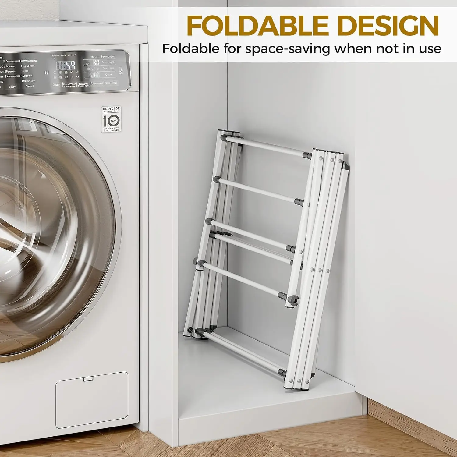 Clothes Drying Rack with 4 Wings, Stainless Steel Drying Rack Clothing with Height-Adjustable, Foldable Gullwings Laundry