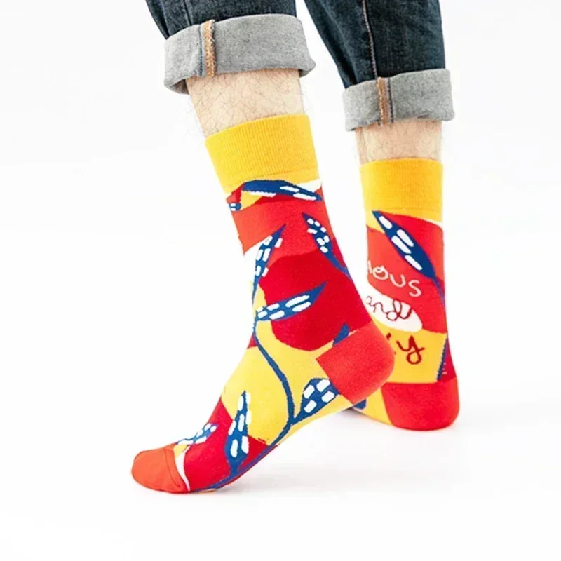 New colorful trendy socks medium and high tube cotton socks drink series pattern personality trend men's socks wholesale