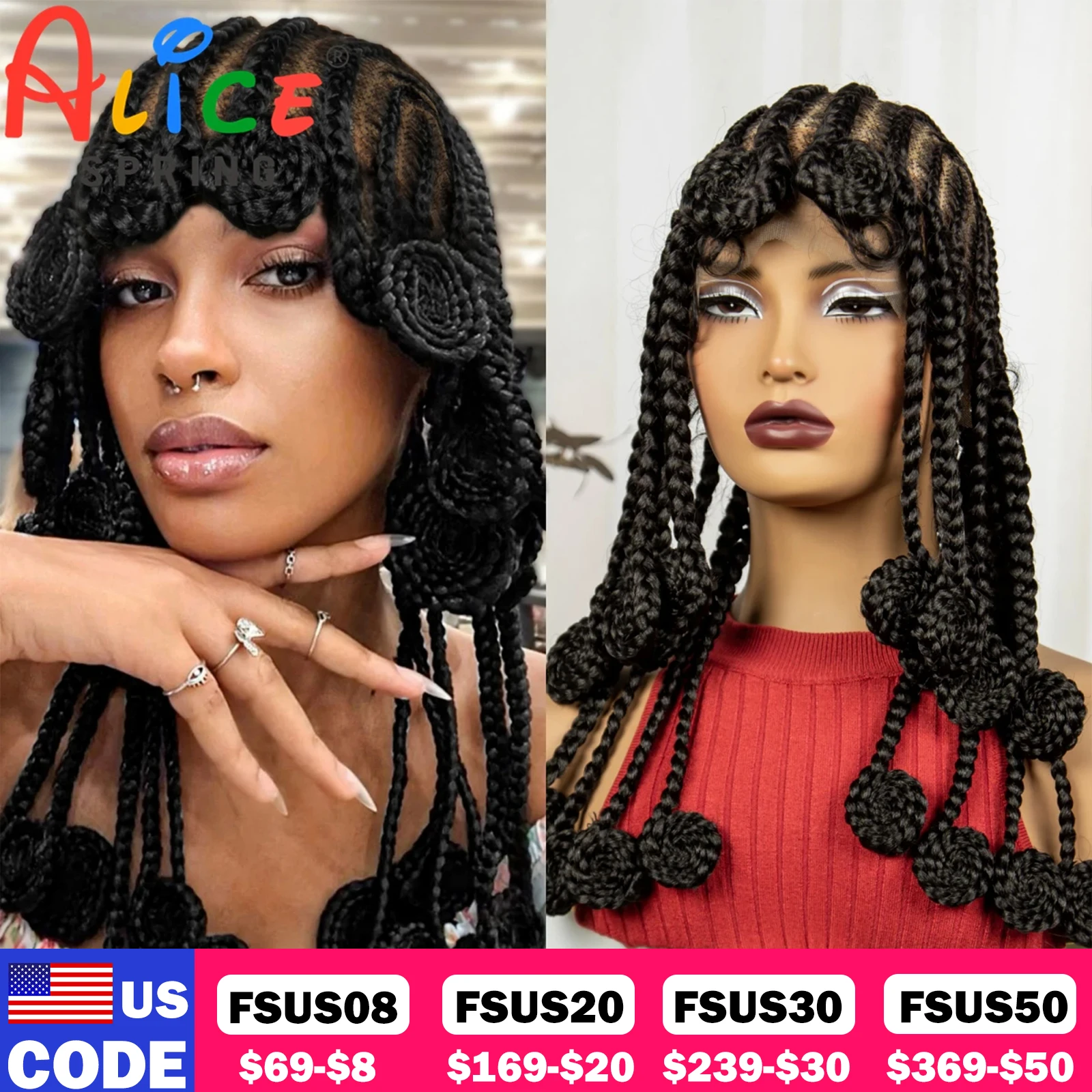 18 inch handgemaakte Bantu gevlochten pruiken synthetische full lace Cornrow vlechten pruiken natuurlijke gevlochten kant pruiken voor vrouwen met babyhaar