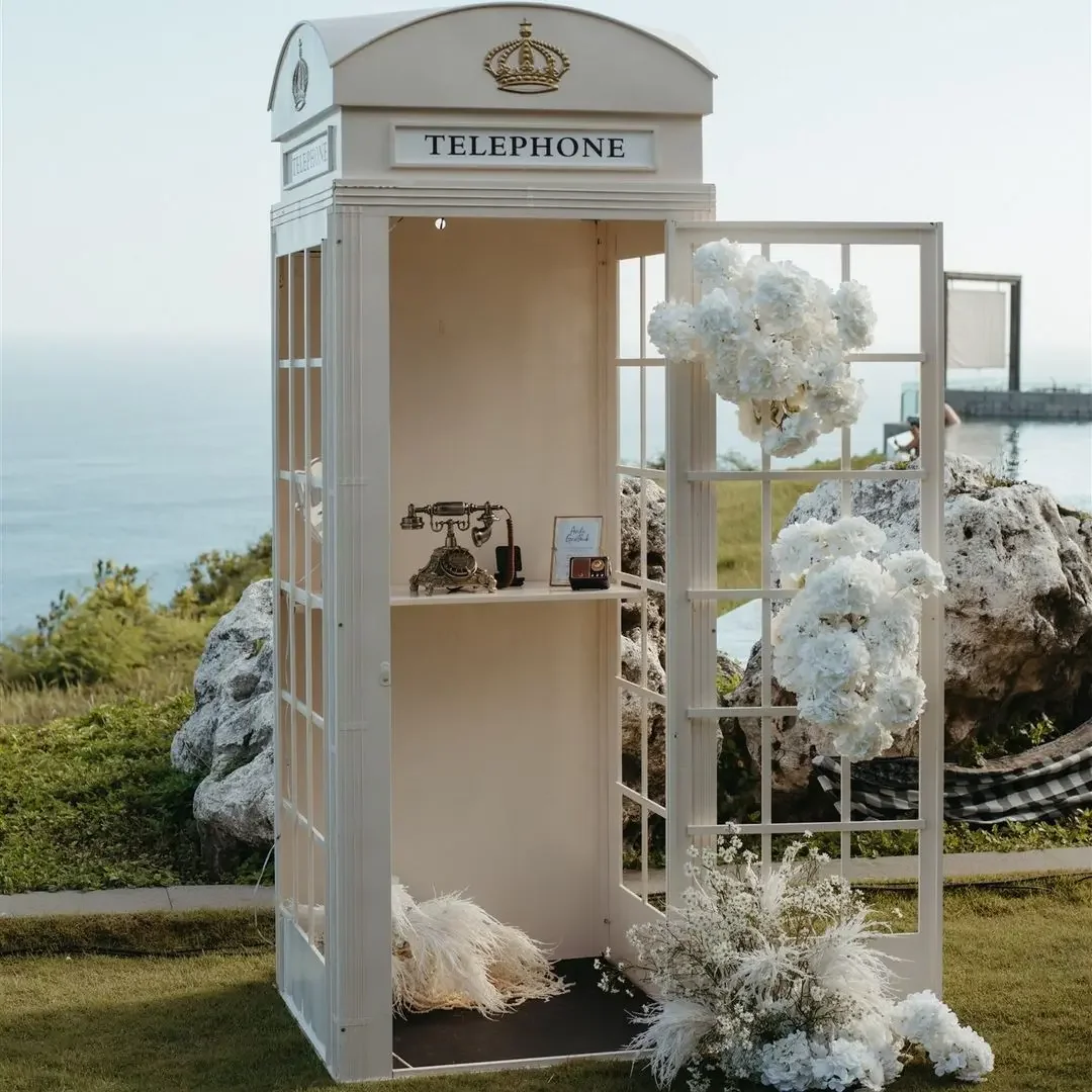 White Phone Booth Audio Guestbook Phone with Flowers  Wedding Phone Booth