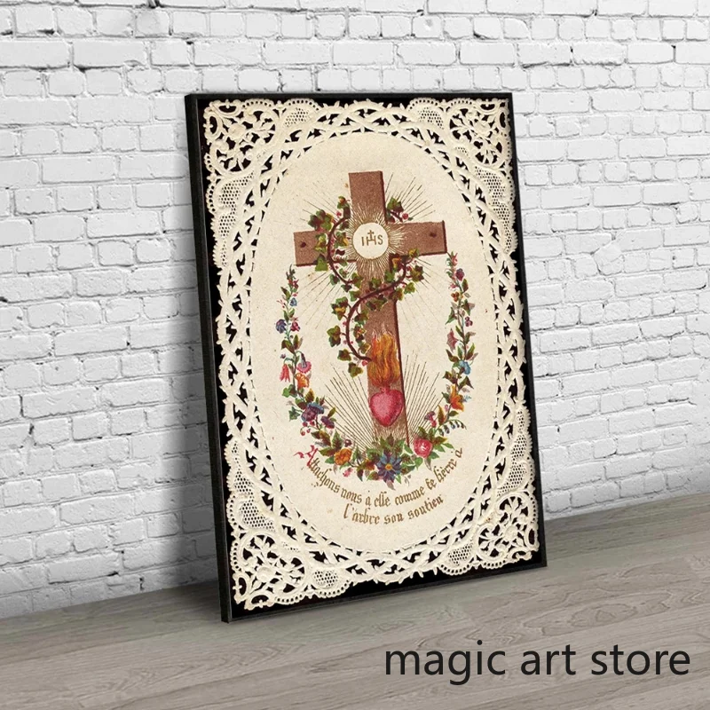 Religion Retro Sacred Heart of Jesus Blessed Virgin Mary Catholic Art Poster Canvas Painting Wall Print Picture Room Home Decor