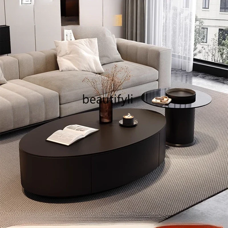 

CC182Italian light luxury high-end rock slab coffee table oval living room home new combination coffee table
