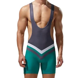 New Bodysuit Mens Gym Undershirts Vest Underwear Wrestling Singlets Jumpsuits Bodybuilding Wear