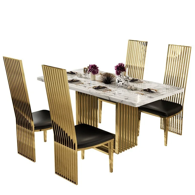 

light luxury stainless steel hotel living room marble dining table rectangular dining table restaurant furniture combination