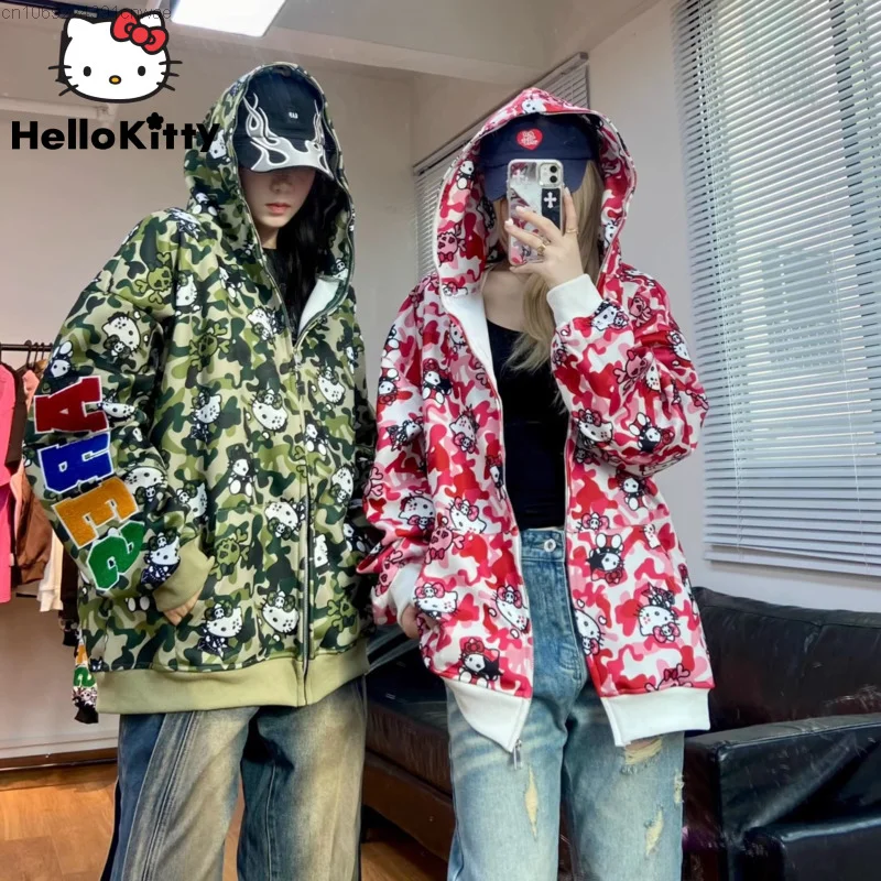 Sanrio Hello Kitty New Y2k Hip Hop Hoodie Streetwear For Men Women Y 2k Punk Fashion Grunge Style Zip Up Hooded Sweater Female