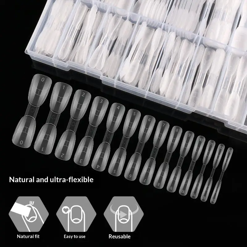 140Pcs 2 In1 Nail Dual Forms Quick Nail Extensions With Scale Crystal Armor Model Full Cover Tips Manicure Tool