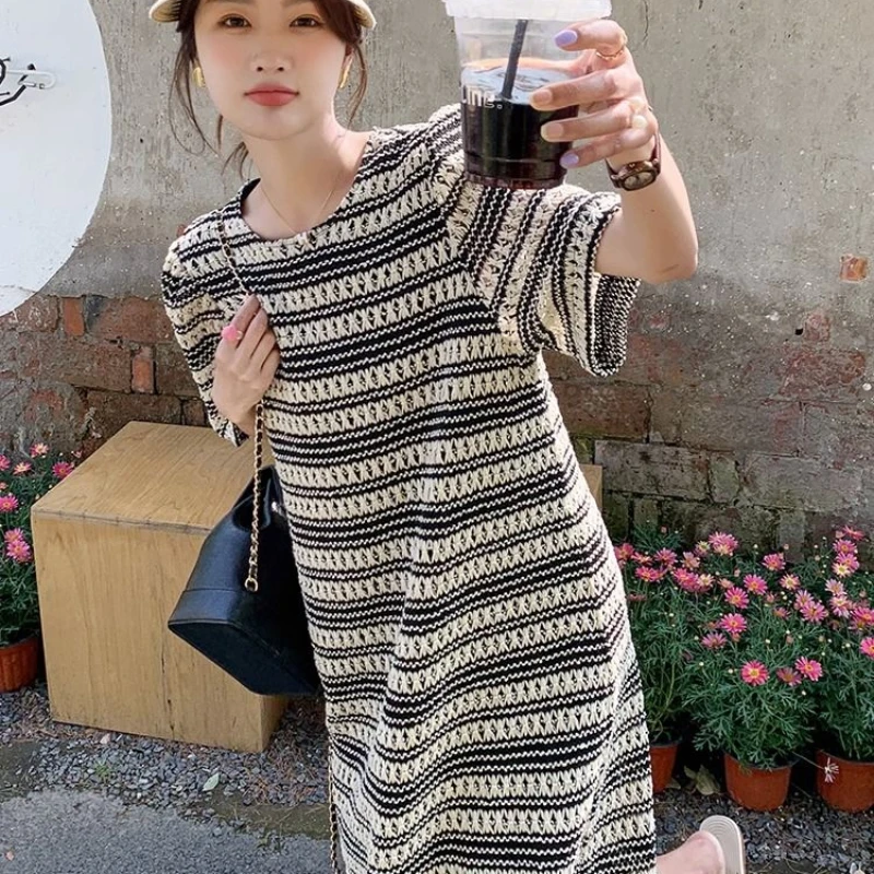 

Striped Dresses Women Style Casual Harajuku Summer Loose Female Temperament Fashion All-match Casual Pullovers Vestidos Q666