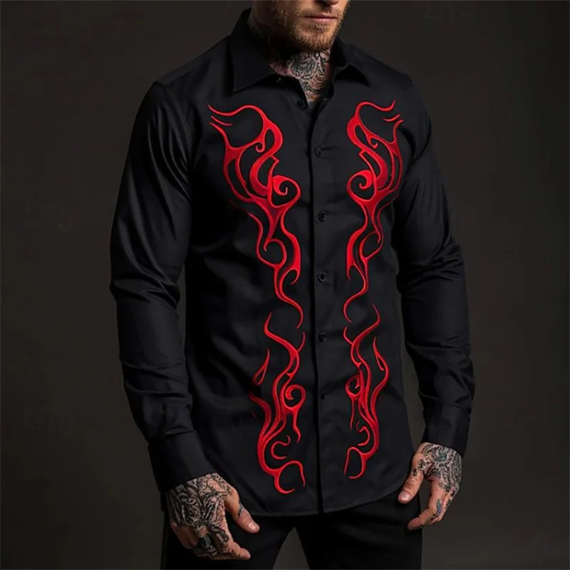 Men\'s shirt pattern shirt outdoor street long sleeved printed clothing fashion street clothing designer casual breathable