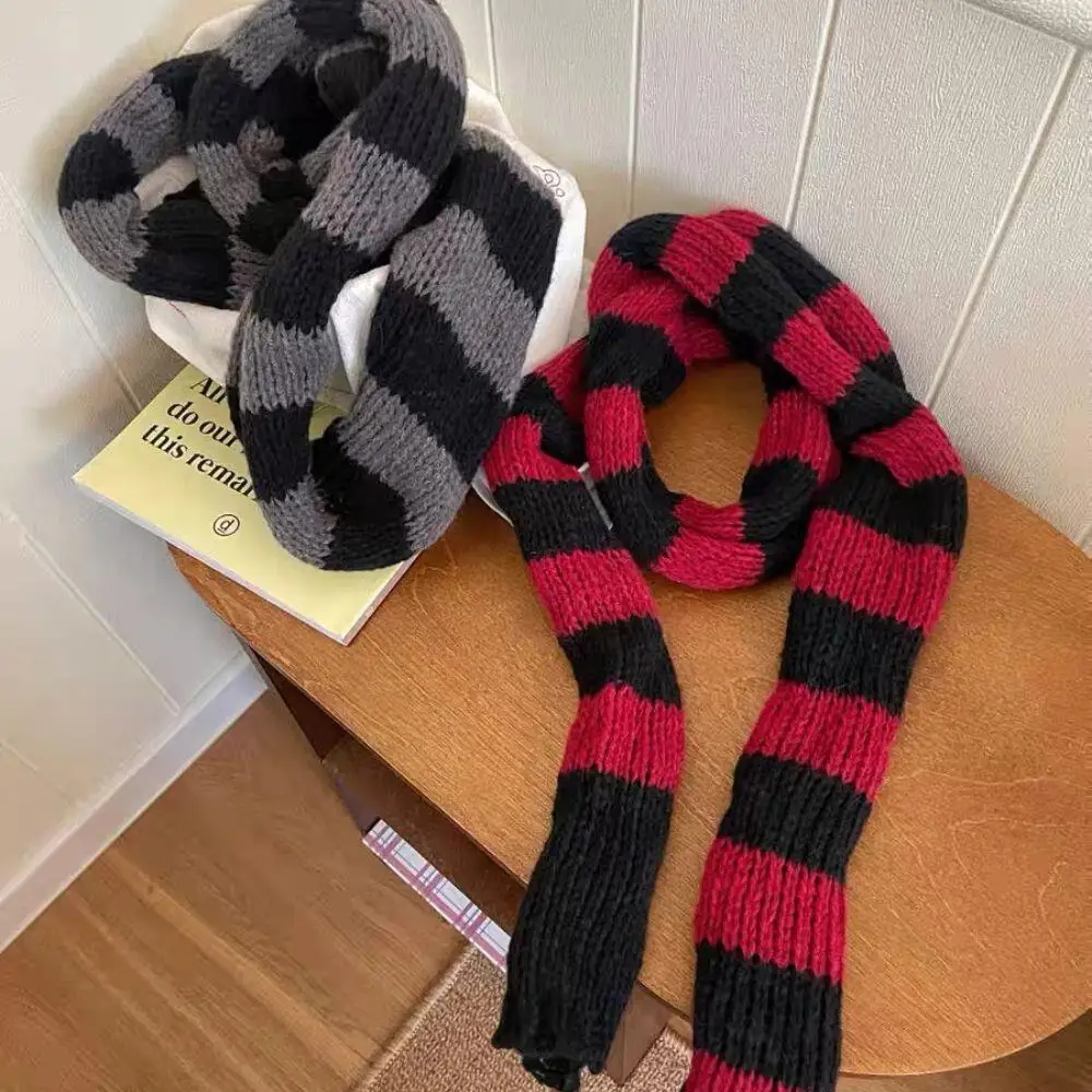 

Striped Knitted Scarves Long Tie Scarf Women Cotton Scarves Thin And Narrow Scarf Harajuku Scarf Striped Girl's Neck Warmer New