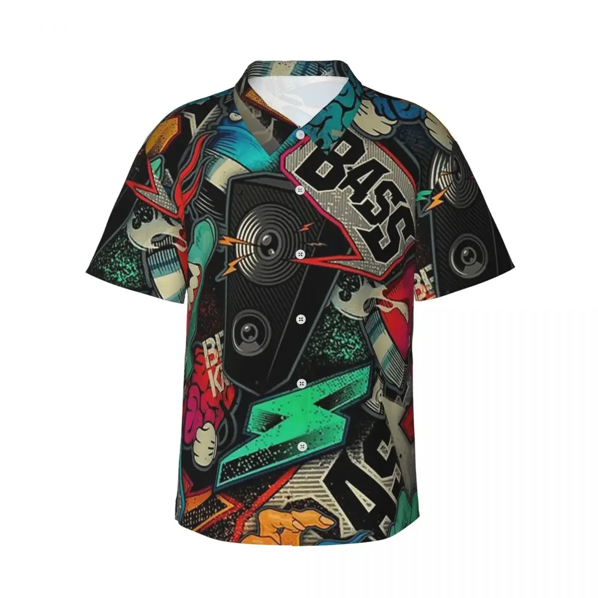 Urban Pattern Hip Hop Graffiti Street Art Men's Shirts Hawaiian Short Sleeve Shirt Funny Button Tops for Summer Beach