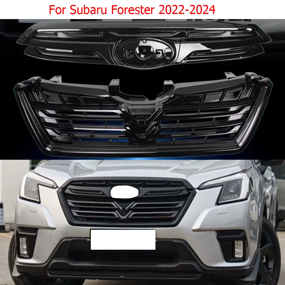 Front Bumper Grill Body Ornament Vents Kit Racing Grille For Subaru Forester 2022-2024  Black