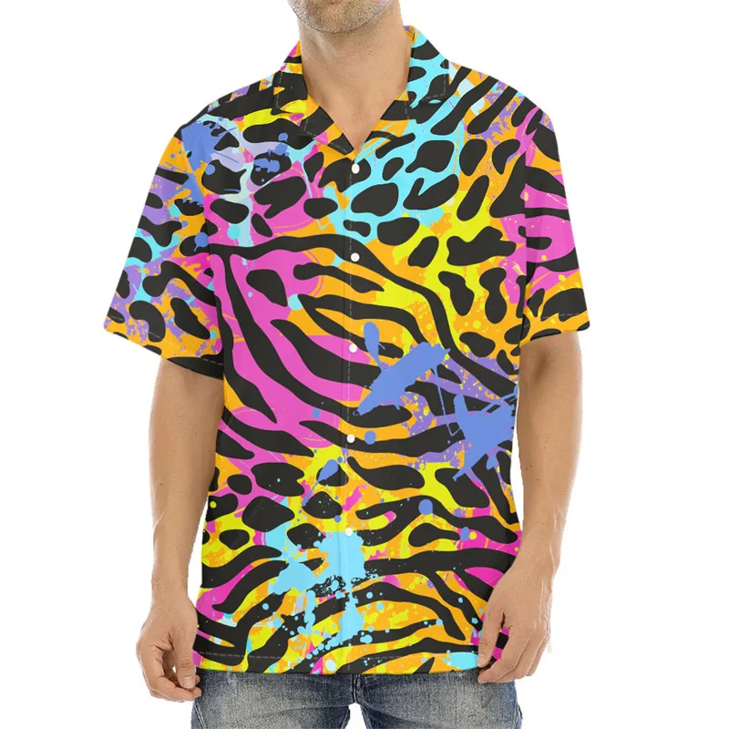 Camisas masculinas com estampa leopardo 3D, estilo Harajuku, camisas legais de manga curta, streetwear casual, blusas infantis da moda, verão