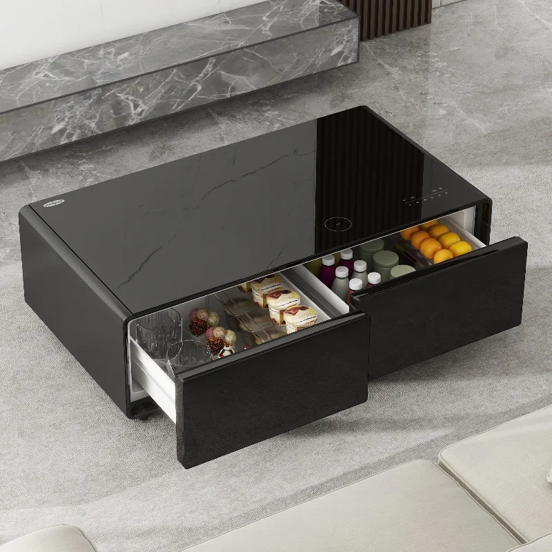

Luxury Modern Smart Coffee Table Tempered Glass Top Freezer Drawer Table Mini Fridge Refrigerator Home Smart Furniture