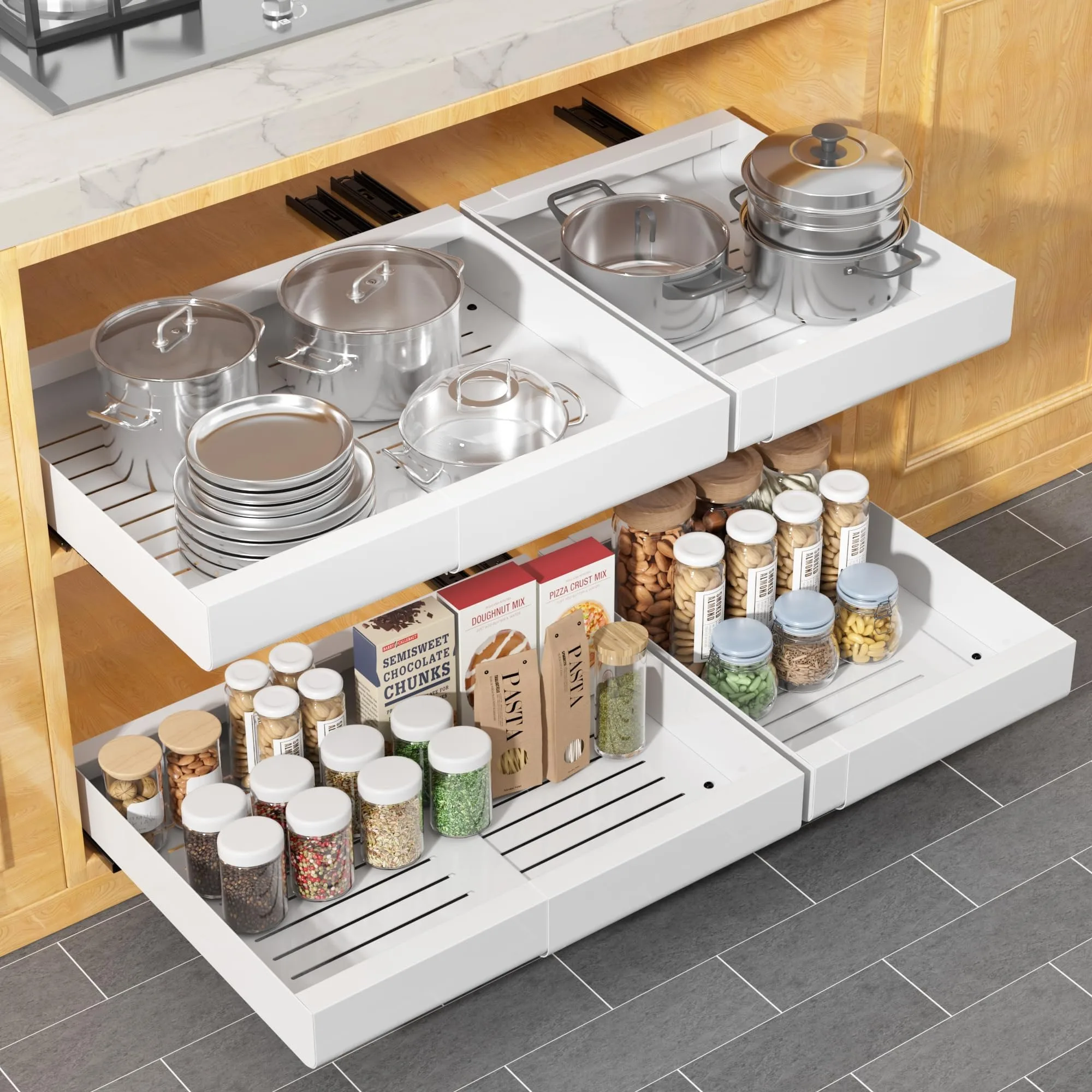 Pull Out Kitchen  Storage Rack Cabinet Organizer Expandable Heavy Duty Slide Out Drawers  for Kitchen,Bathroom,Pantry Organizer