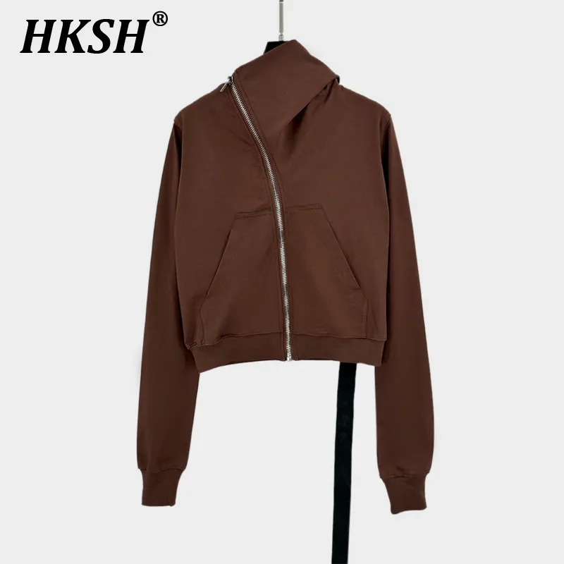 HKSH Dark RO Style Spring Autumn New Short Thread Splicing Slim Fit Zipper Stand Collar Hooded Cardigan Sweatshirt Jacket HK3397