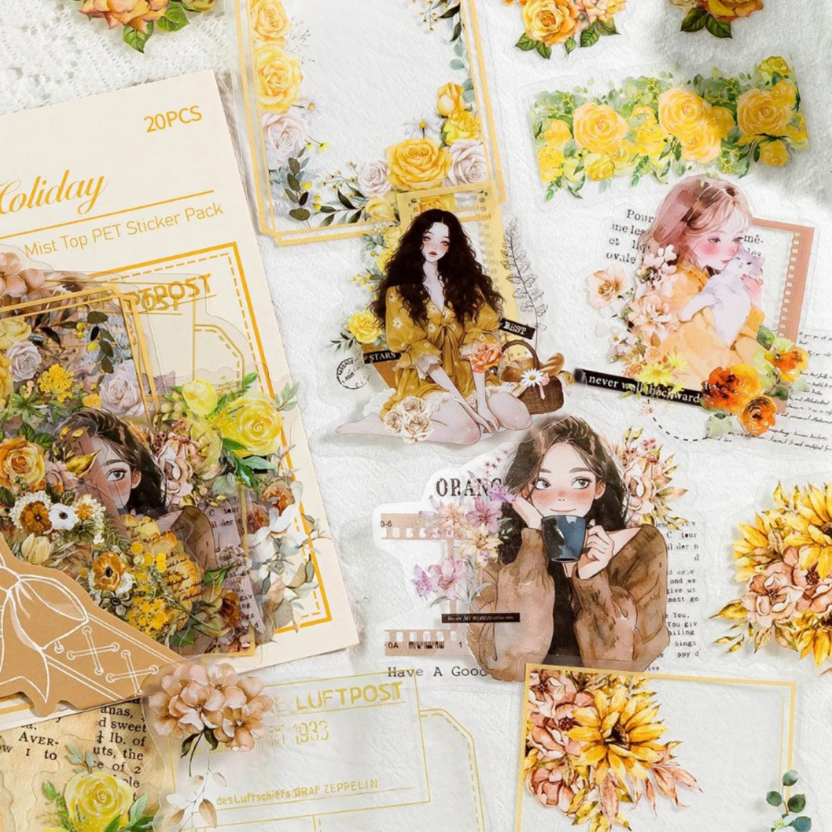 Floral Extension Series Literary Flower Character Landscaping PET Sticker Creative DIY Journal Material Collage Stationery