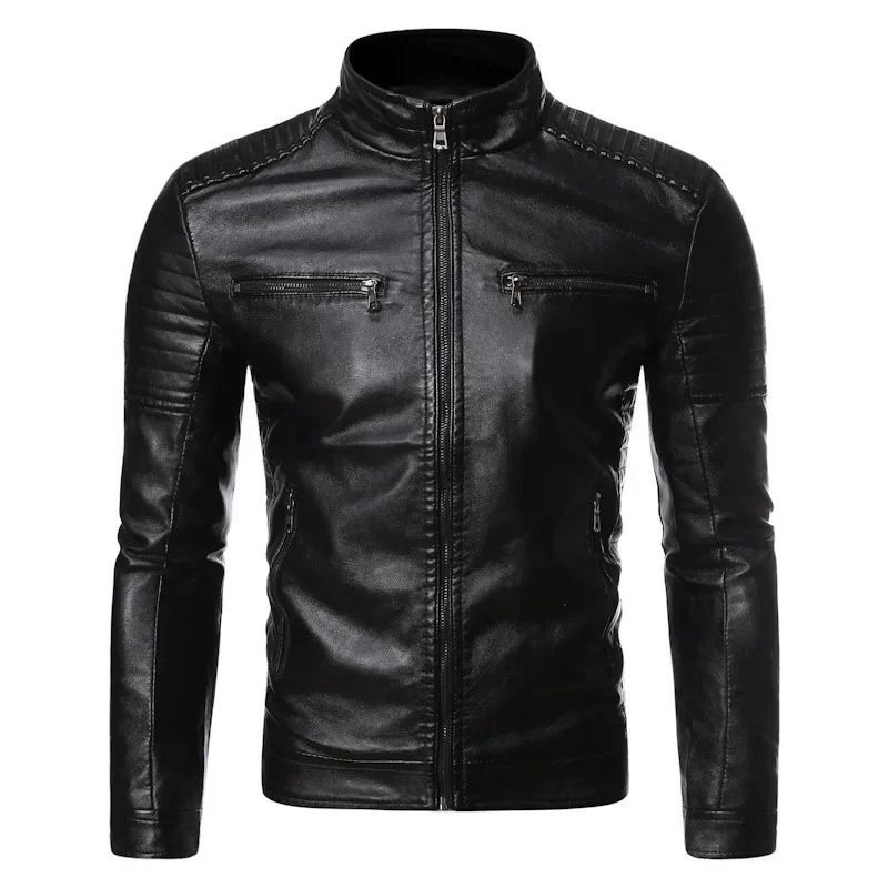 

Fashion Leather Sheepskin Trend Casual Fit Slim Baseball Clothes Men Leather Jacket Autumn New Men Leather Coat