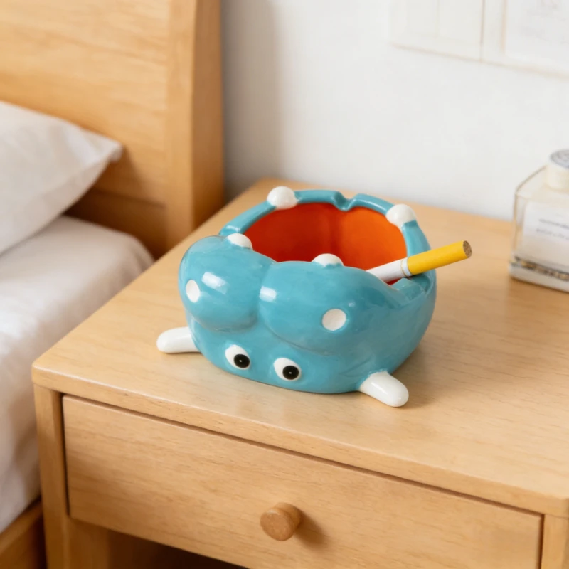Creative Hippo Ashtray Cartoon Funny Ceramic Ash Tray for Home Living Room Bedroom Office Desktop Decoration Smoking Accessory